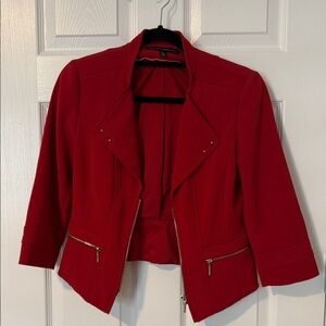 White House Black Market Red Blazer with Zipper Accents